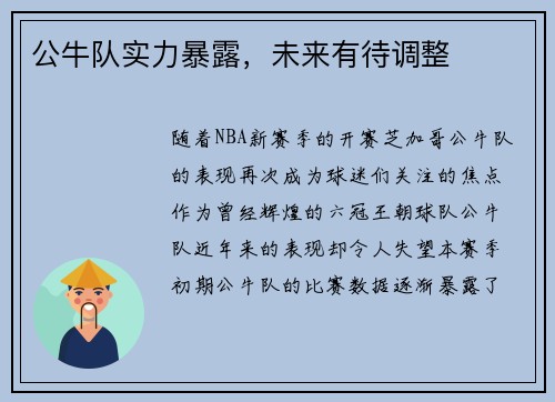 公牛队实力暴露，未来有待调整
